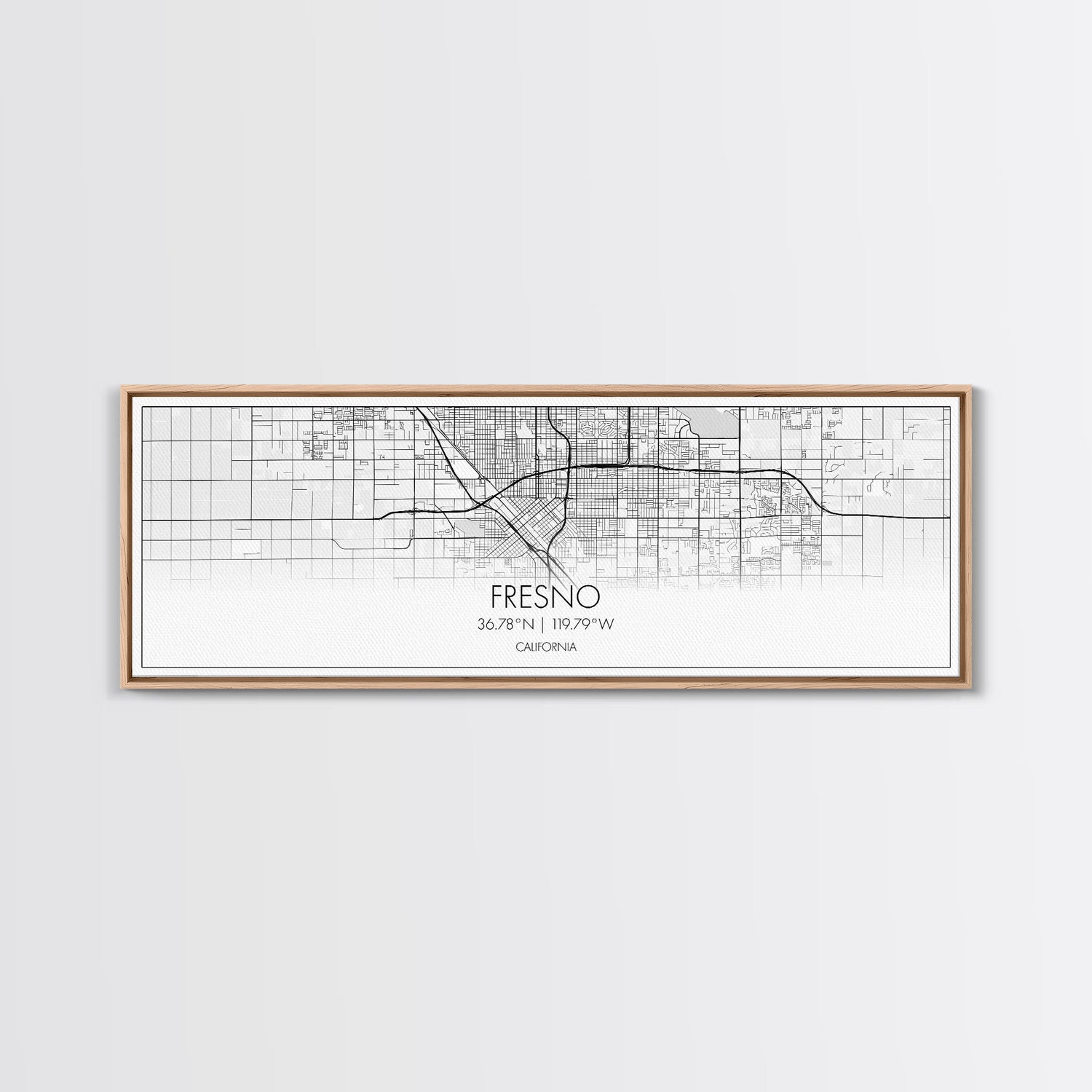 Panoramic Fresno City Map, California Art, Map Print, Minimalist Wall Art, Canvas Art, Housewarming Gift, Street Map Art, Closing Gift