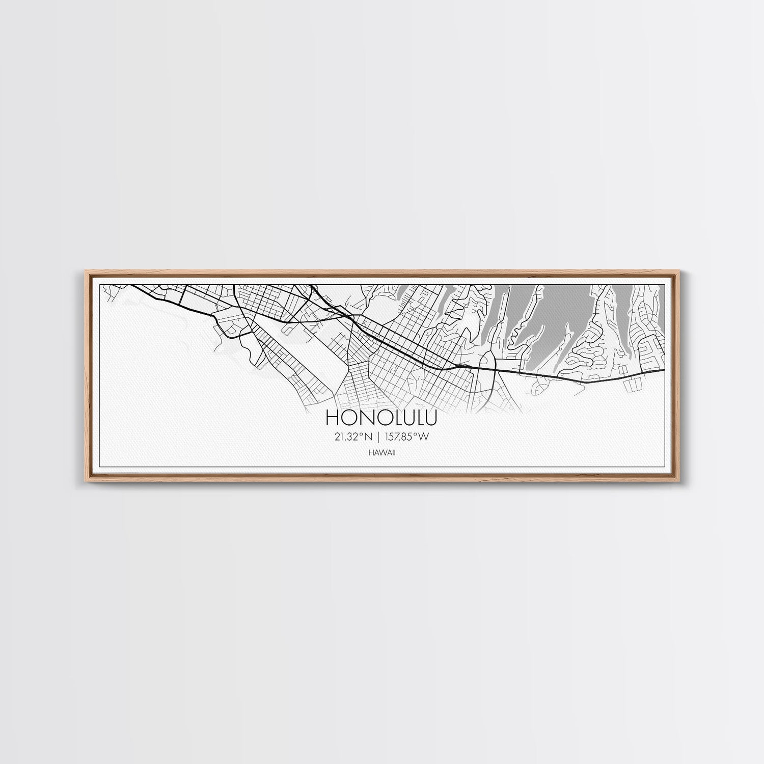 Panoramic Honolulu City Map, Hawaii Art, Map Print, Minimalist Wall Art, Canvas Art, Housewarming Gift, Street Map Art, Closing Gift