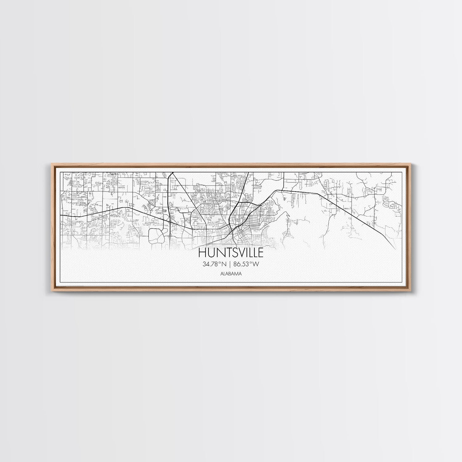 Panoramic Huntsville City Map, Alabama Art, Map Print, Minimalist Wall Art, Canvas Art, Housewarming Gift, Street Map Art, Closing Gift