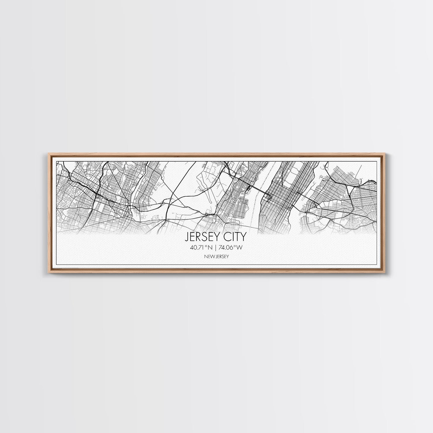 Panoramic Jersey City Map, New Jersey Art, Map Print, Minimalist Wall Art, Canvas Art, Housewarming Gift, Street Map Art, Closing Gift