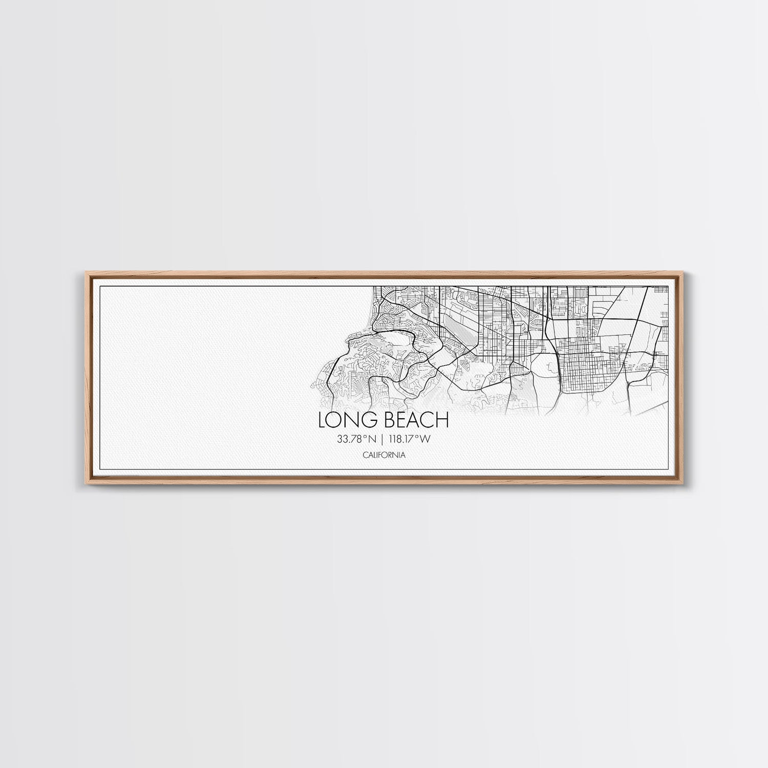 Panoramic Long Beach City Map, California Art, Map Print, Minimalist Wall Art, Canvas Art, Housewarming Gift, Street Map Art, Closing Gift