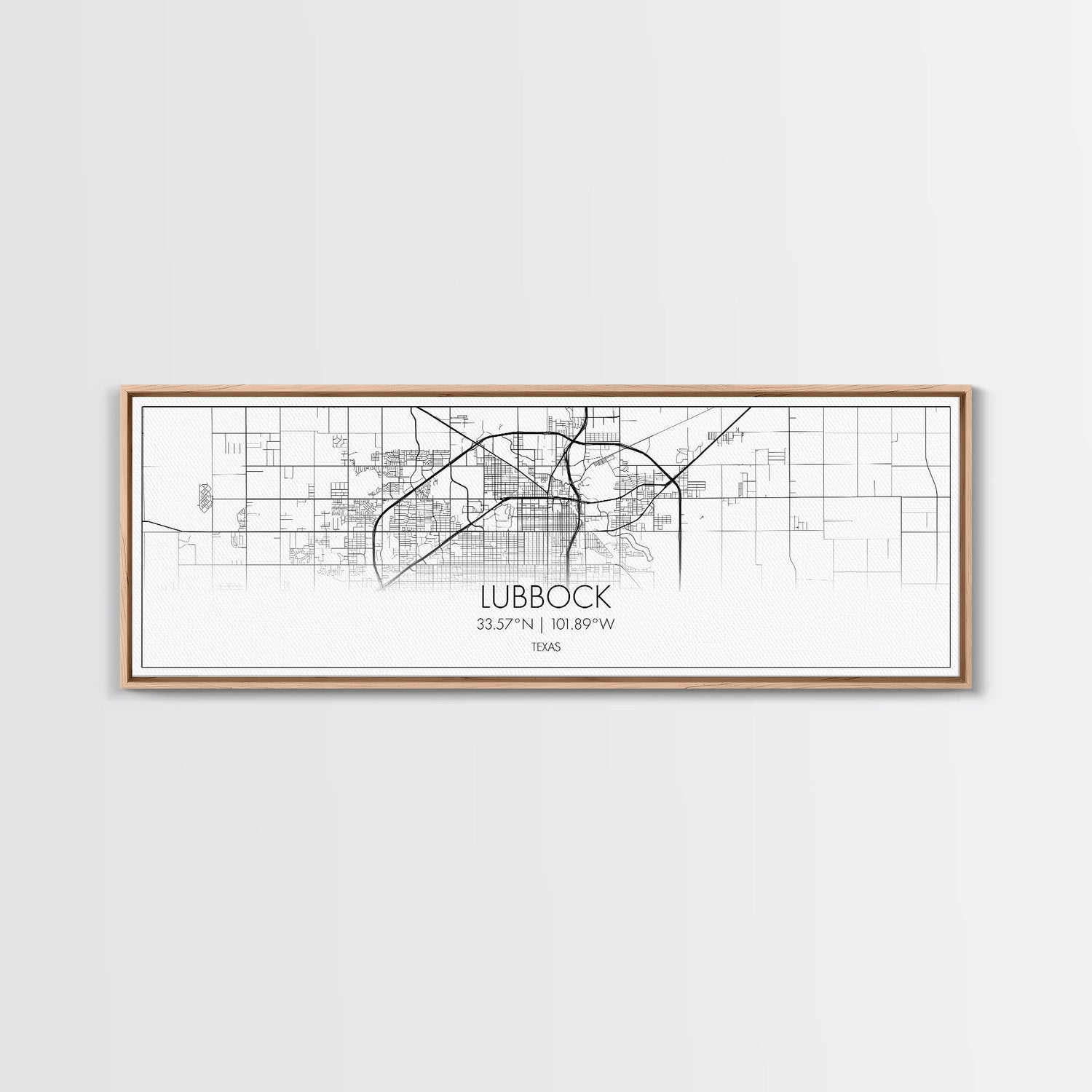 Panoramic Lubbock City Map, Texas Art, Map Print, Minimalist Wall Art, Canvas Art, Housewarming Gift, Street Map Art, Closing Gift