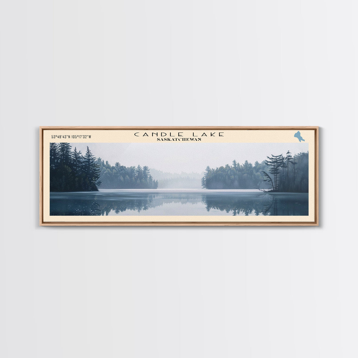 Candle Lake Framed Canvas Print, Panoramic Lake House Decor, Wall Art, Travel Poster, Rustic Lake Painting, Home Decor
