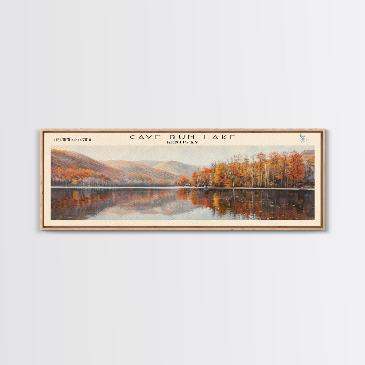 Cave Run Lake Kentucky Framed Canvas Print, Lake House Decor, Panoramic Wide Art, Travel Poster, Rustic Lake Painting, Nature Art