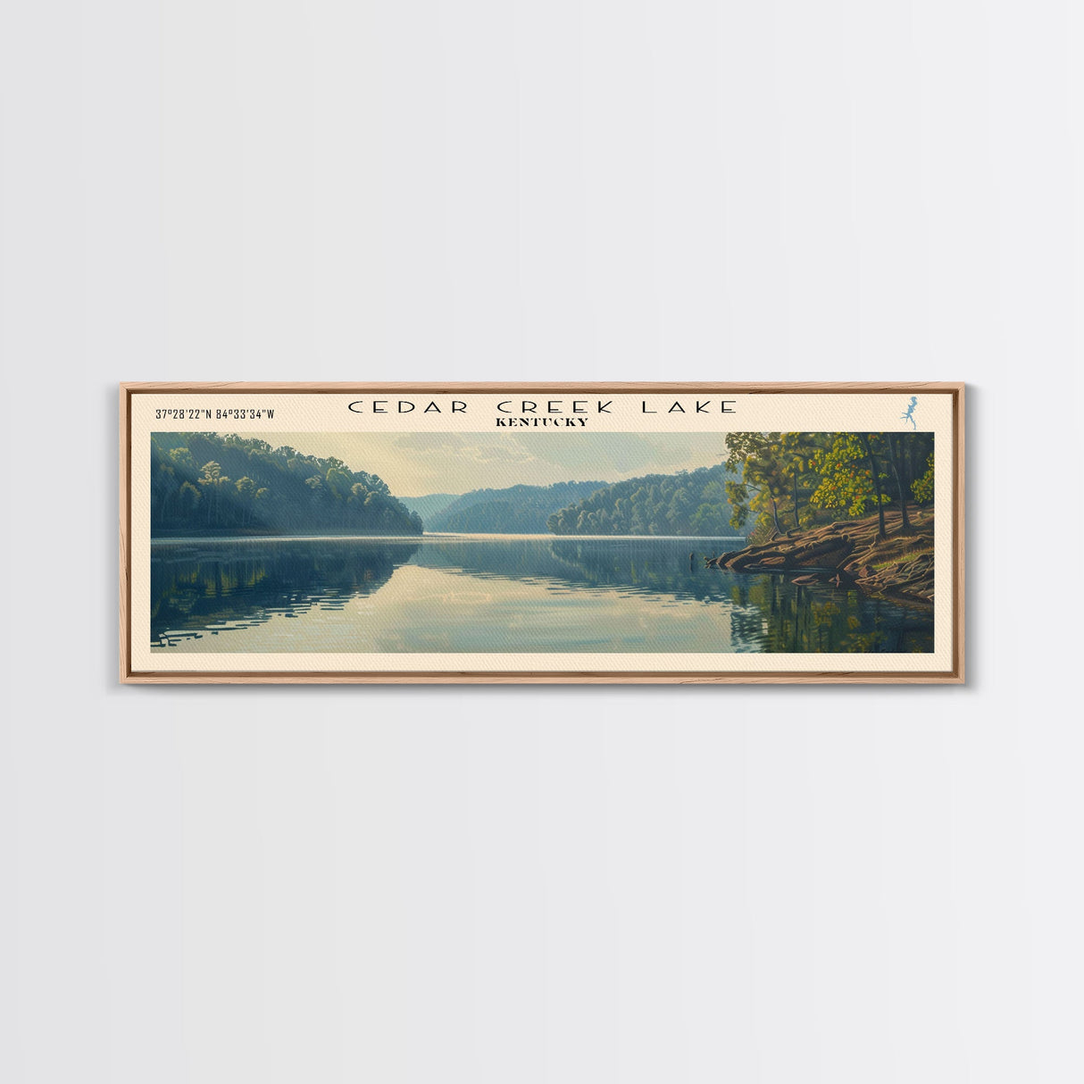 Cedar Creek Lake Kentucky Framed Canvas Print, Panoramic Lake House Decor, Wide Wall Art, Travel Poster, Rustic Lake Painting, Nature Art