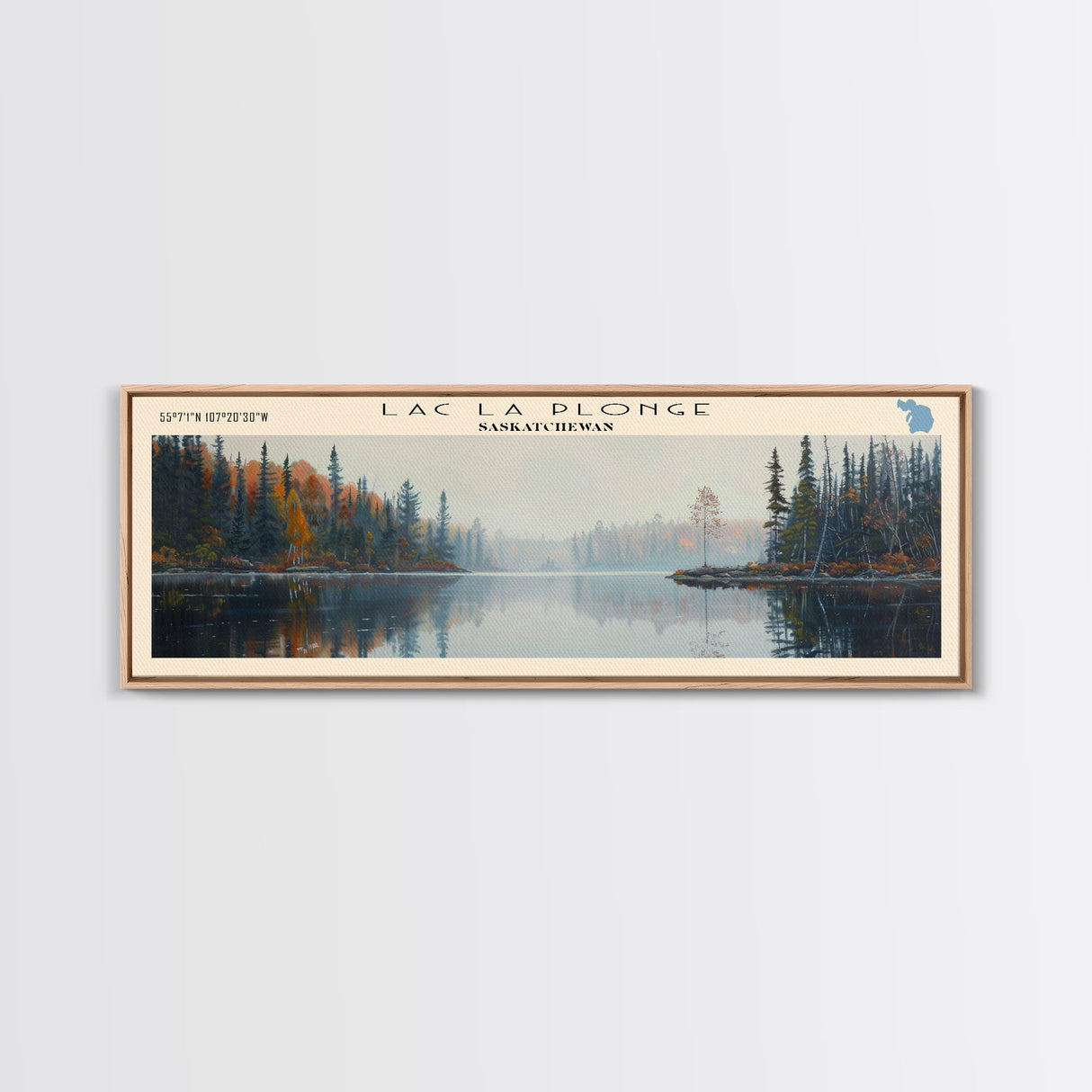 Lac La Plonge Lake Billy Chinook Oregon Framed Canvas Print, Panoramic Lake House Decor, Wall Art, Travel Poster, Scenic Lake Painting, Home Decor