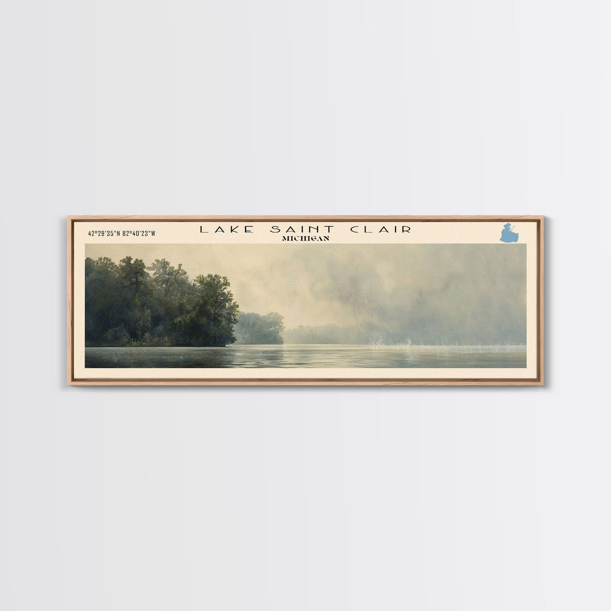 Lake Saint Clair, Boho Art, Travel Poster Art, Wall Art, Home Decor, Nature Scene, Lake Painting, Minimalist Art, Bedroom Decor, Landscape Painting, Travel Print, Framed Canvas Print, Lake House Decor, Panoramic Print