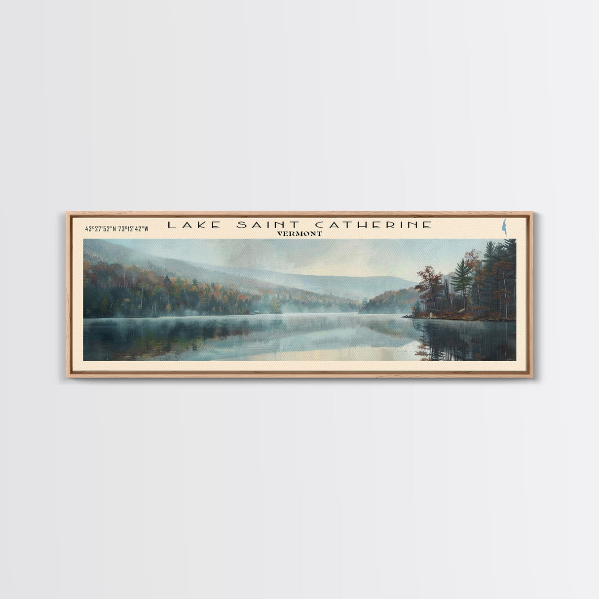 Lake Saint Catherine, Boho Art, Scenic Landscape, Travel Poster Art, Wall Art, Home Decor, Nature Scene, Lake Painting, Minimalist Art, Living Room Decor, Travel Print, Framed Canvas Print, Lake House Decor, Panoramic Print