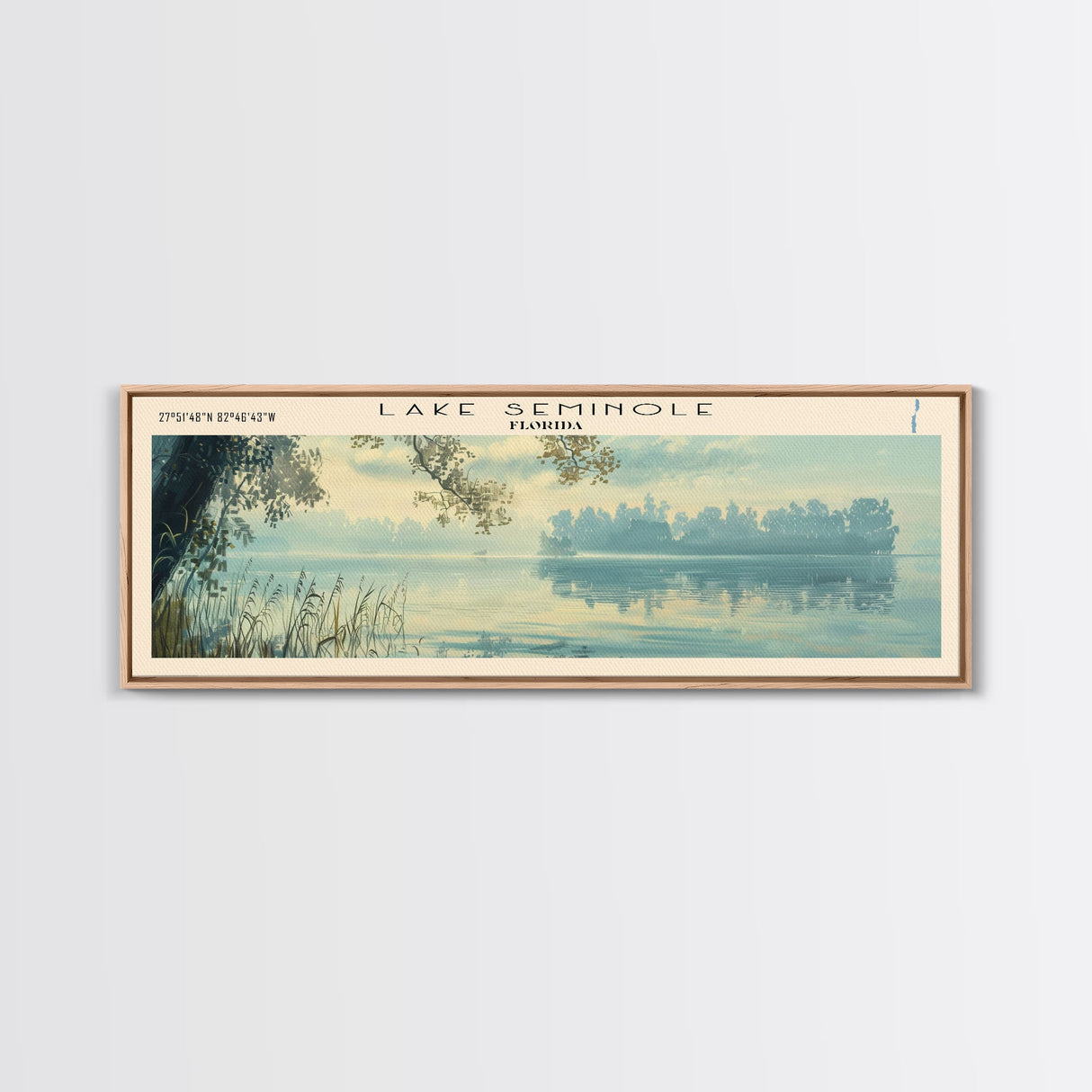 Lake Seminole, Boho Art, Scenic Landscape, Travel Poster Art, Wall Art, Home Decor, Nature Scene, Lake Painting, Minimalist Art, Contemporary Art, Travel Print, Framed Canvas Print, Lake House Decor, Panoramic Print
