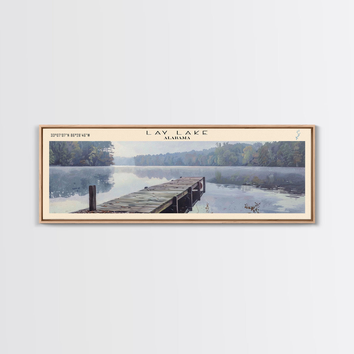 Lay Lake Alabama Framed Canvas Print, Lake House Decor, Panoramic Wall Art, Travel Poster, Beautiful Landscape Painting, Modern Art