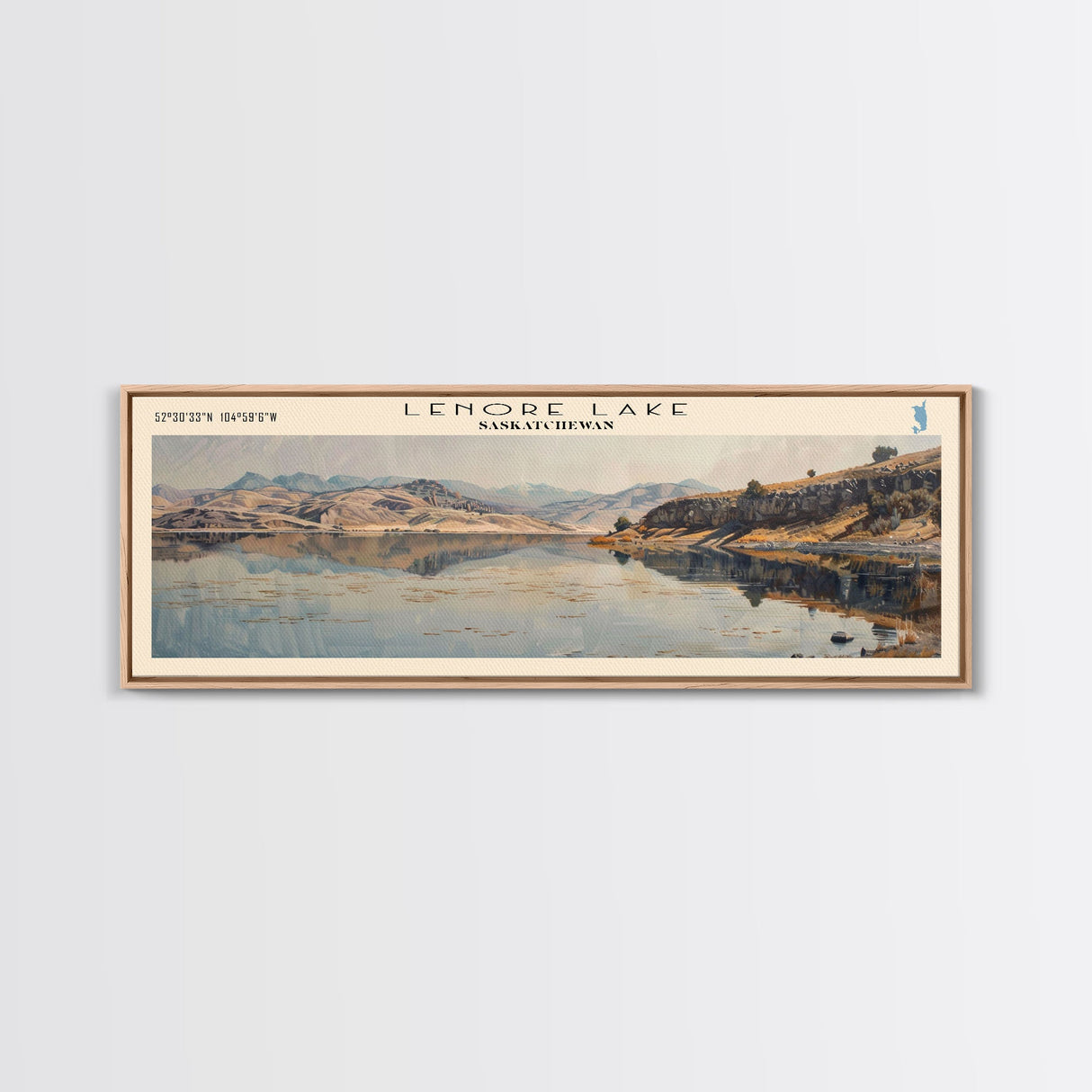 Lenore Lake Framed Canvas Print, Lake House Decor, Panoramic Wall Art, Travel Poster, Landscape Painting, Bedroom Decor