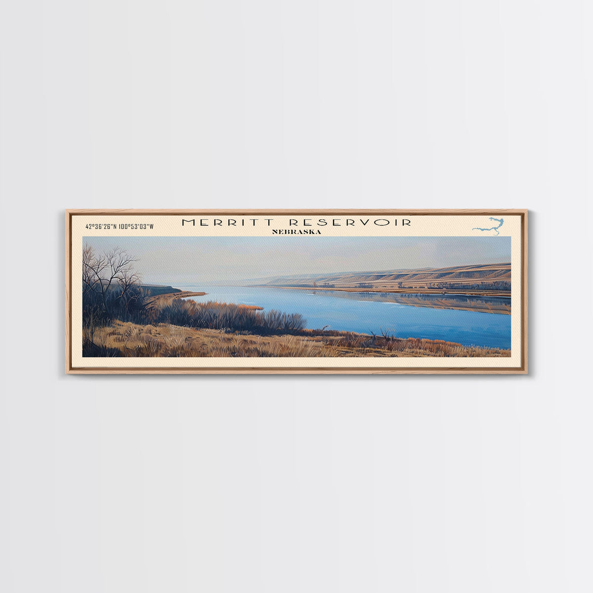 Mount Storm Lake West Virginia Framed Canvas Print, Lake House Decor, Panoramic Wall Art, Travel Poster, Landscape Painting, Contemporary Art