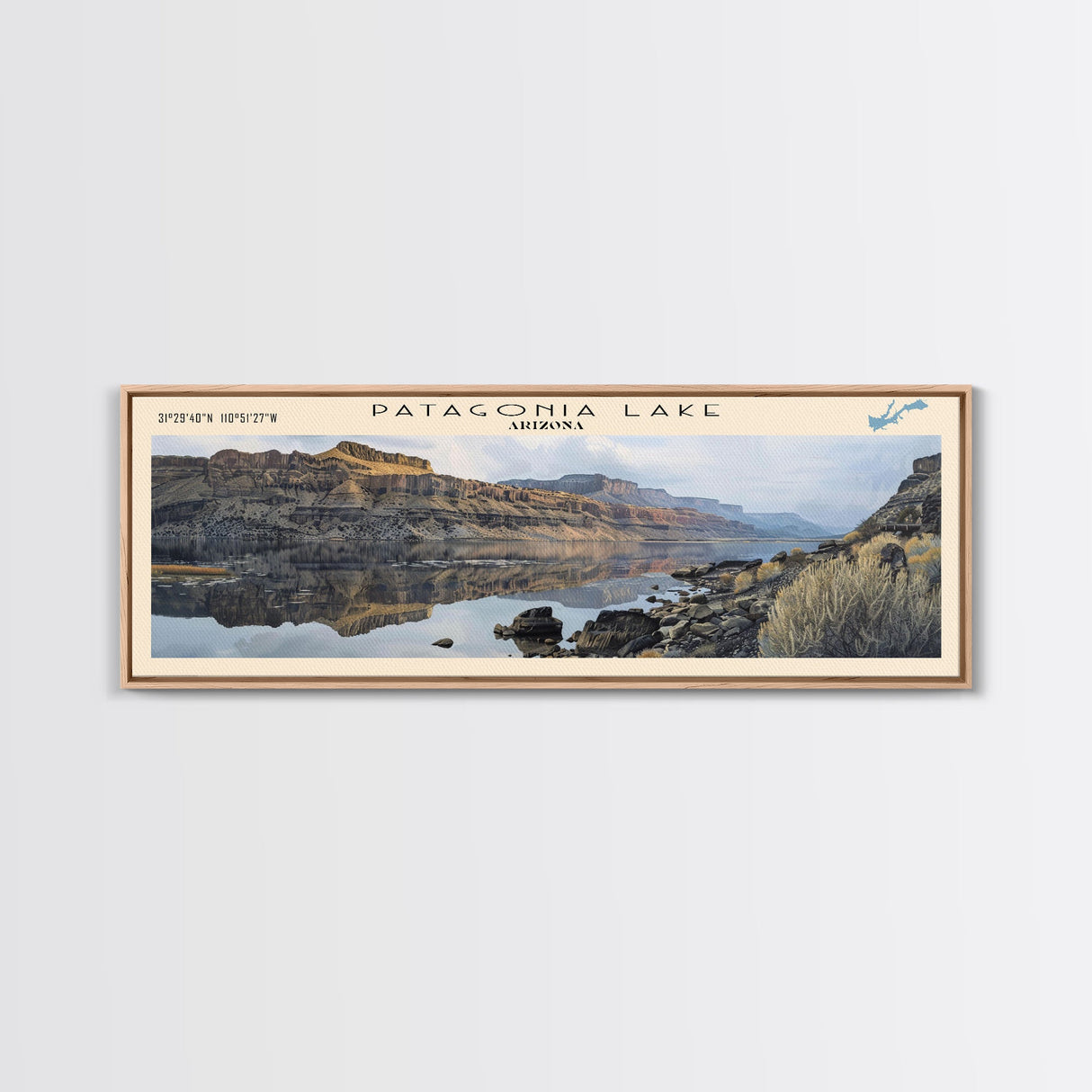 Priest Lake Idaho Framed Canvas Print, Lake House Decor, Panoramic Wall Art, Travel Poster, Beautiful Landscape Painting, Living Room Decor