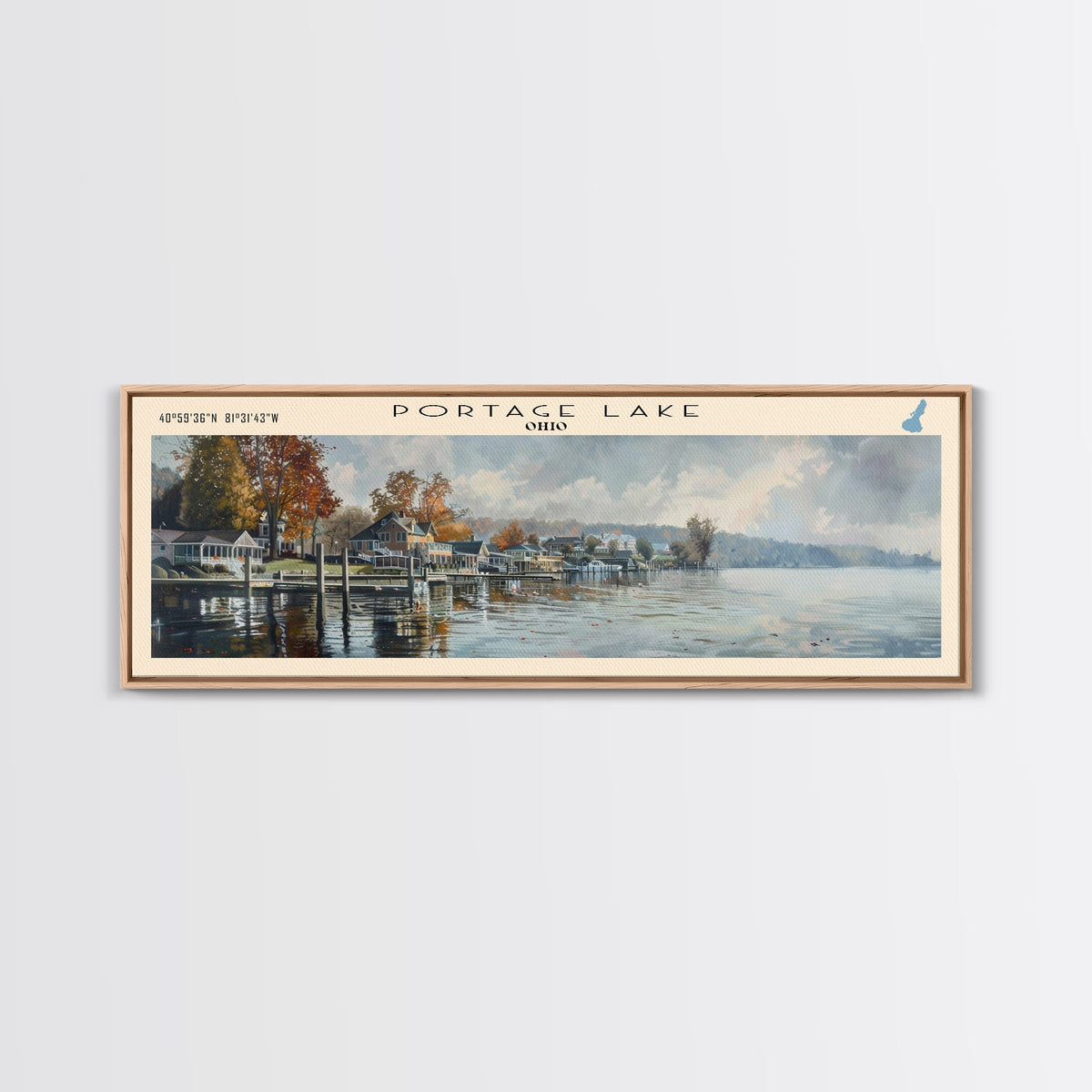 Red Deer Lake Framed Canvas Print, Lake House Decor, Panoramic Wall Art, Travel Poster, Beautiful Landscape Painting, Contemporary Art