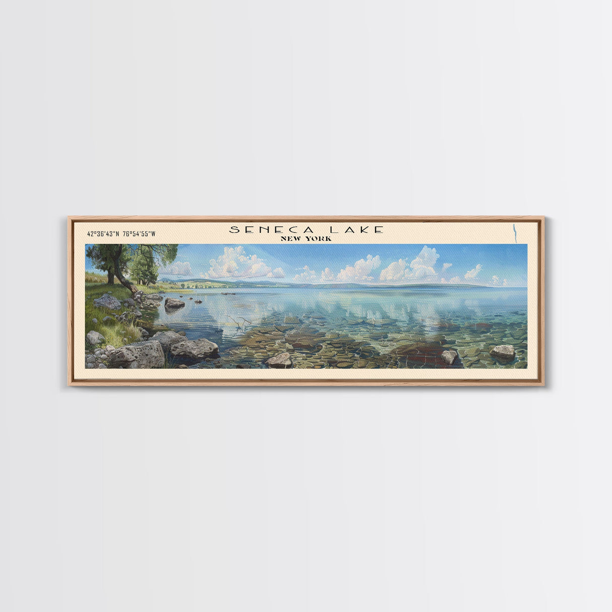 Seneca Lake New York Panoramic Framed Canvas Print, Lake House Decor, Wall Art, Travel Poster, Serene Lake Scene, Bedroom Decor