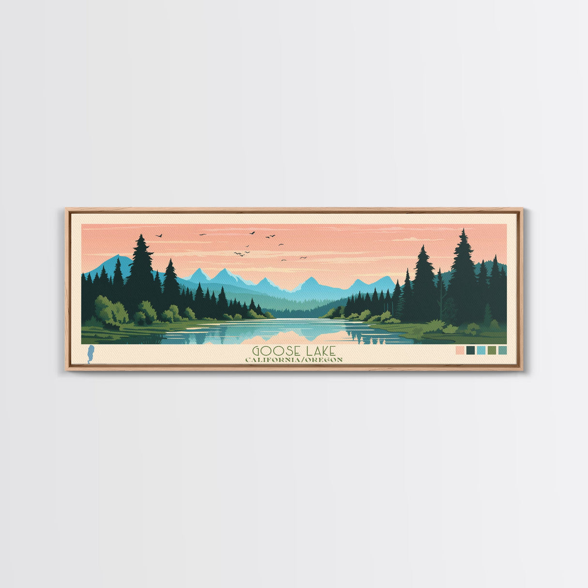 Goose Lake California Oregon Framed Canvas Print, Panoramic Wall Art, Midcentury Modern, Pop Art, Living Room Decor, Travel Poster, Lake View, Nature Art