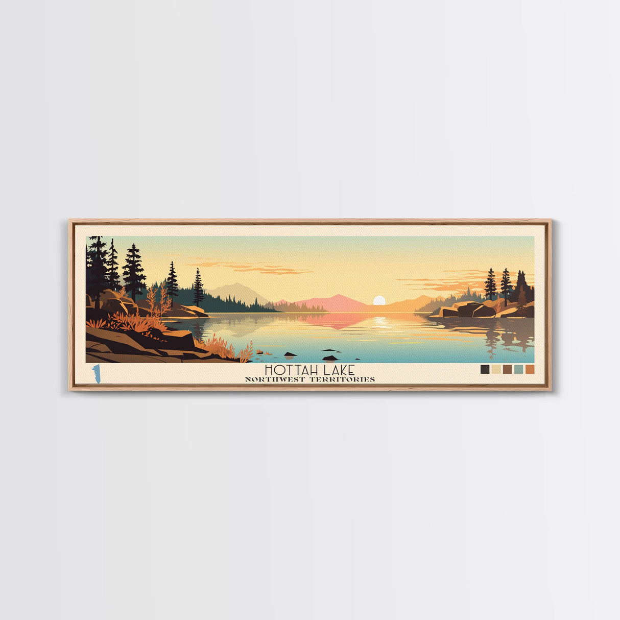 Hottah Lake Northwest Territories Framed Canvas Print, Panoramic Wall Art, Midcentury Modern, Pop Art, Bedroom Decor, Travel Poster, Home Decor