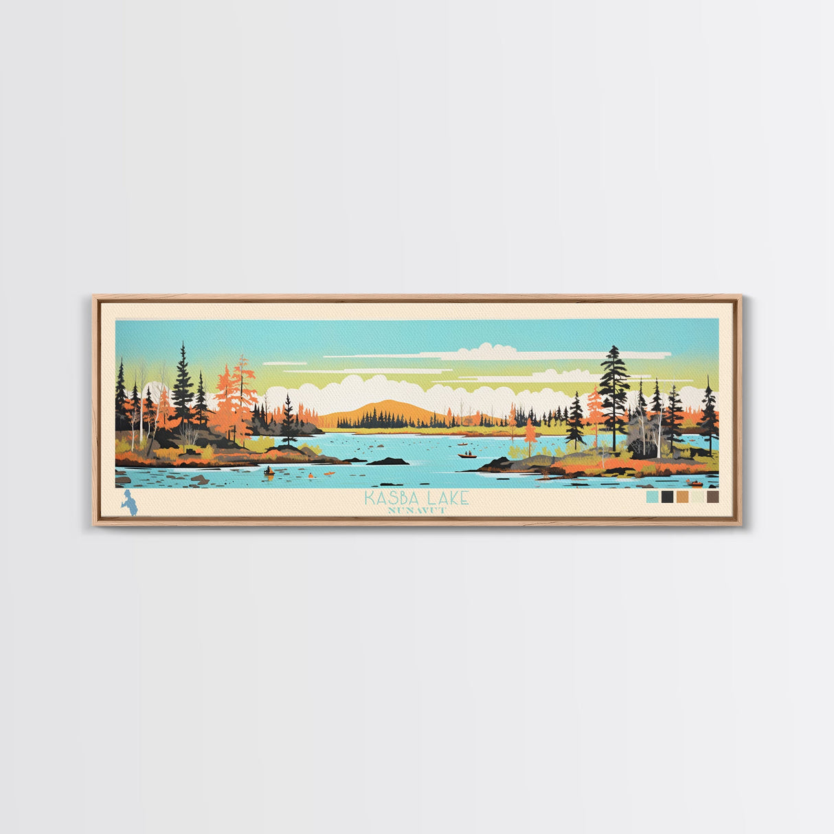 Kasba Lake Nunavut Framed Canvas Print, Panoramic Wall Art, Midcentury Modern, Pop Art, Bedroom Decor, Travel Poster, Home Decor