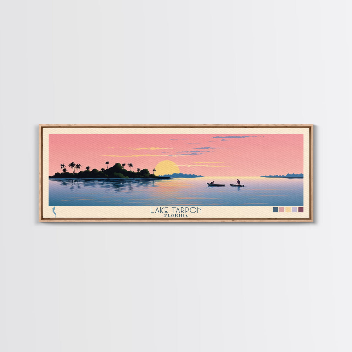 Lake Tarpon Florida Framed Canvas Print, Panoramic Wall Art, Midcentury Modern, Pop Art, Living Room Decor, Travel Poster, Lake House Art