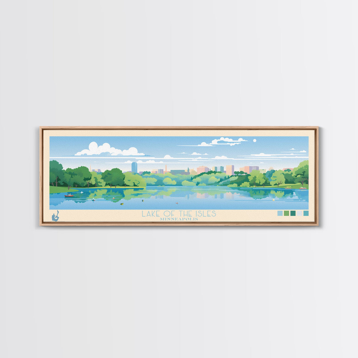 Lake of the Isles Minneapolis Framed Canvas Print, Panoramic Wall Art, Midcentury Modern, Pop Art, Living Room Decor, Travel Poster, Lake House Art