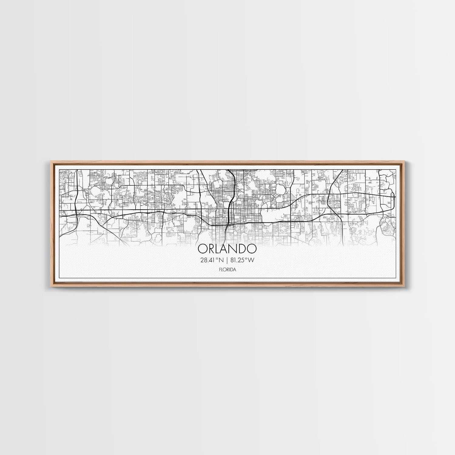 Panoramic Orlando City Map, Florida Art, Map Print, Minimalist Wall Art, Canvas Art, Housewarming Gift, Street Map Art, Closing Gift