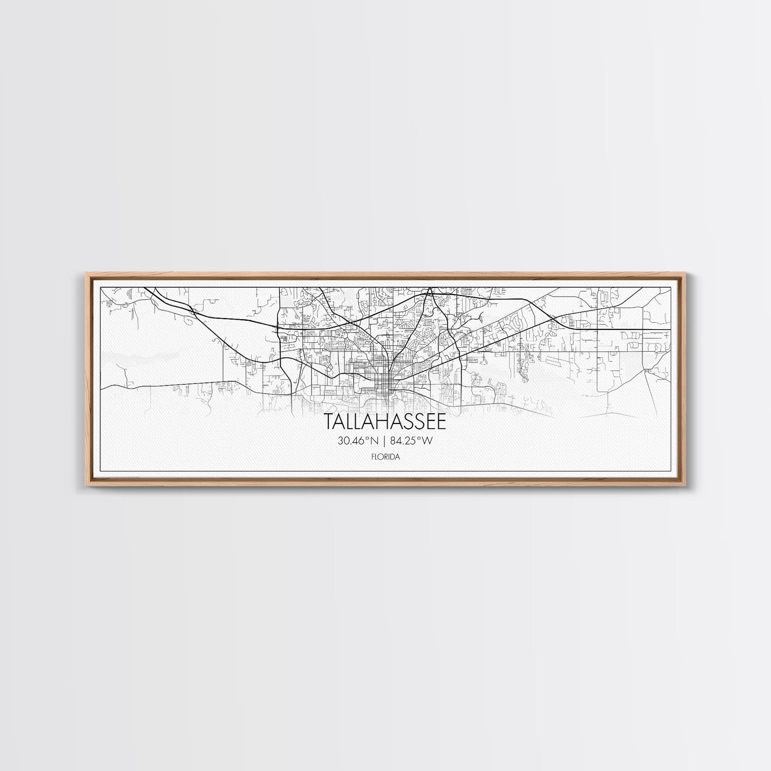 Panoramic Tallahassee City Map, Florida Art, Map Print, Minimalist Wall Art, Canvas Art, Housewarming Gift, Street Map Art, Closing Gift