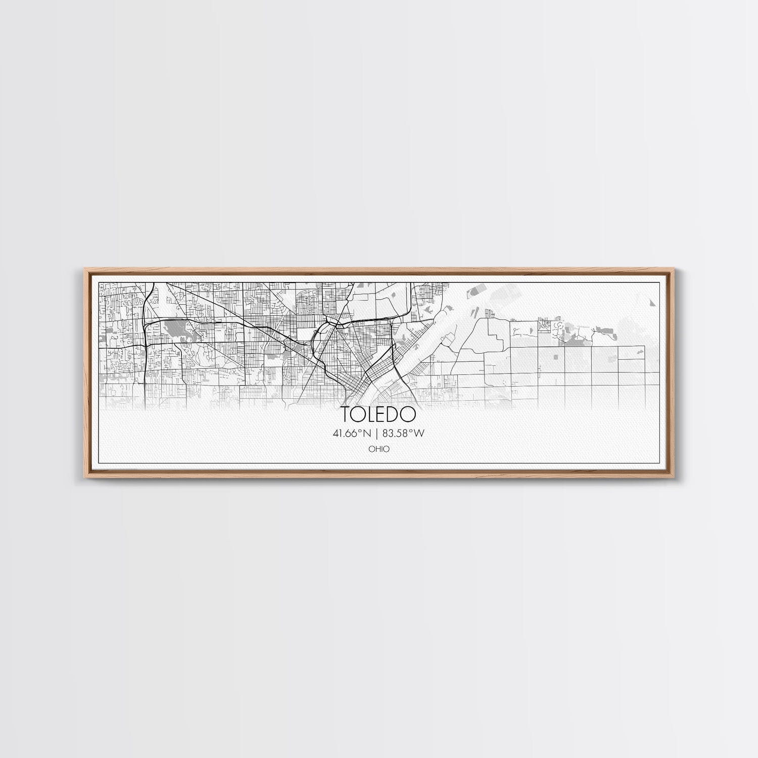 Panoramic Toledo City Map, Ohio Art, Map Print, Minimalist Wall Art, Canvas Art, Housewarming Gift, Street Map Art, Closing Gift