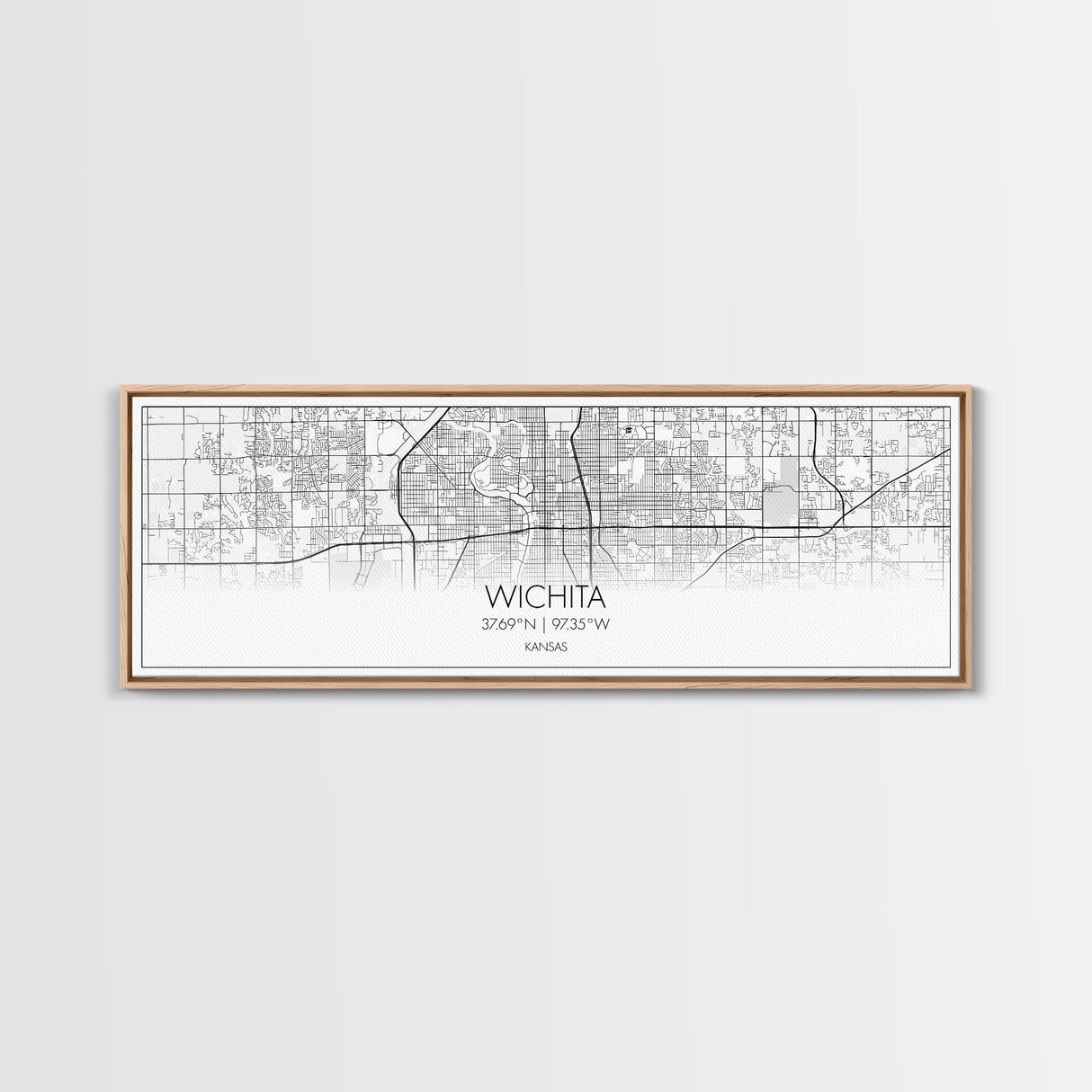 Panoramic Wichita City Map, Kansas Art, Map Print, Minimalist Wall Art, Canvas Art, Housewarming Gift, Street Map Art, Closing Gift