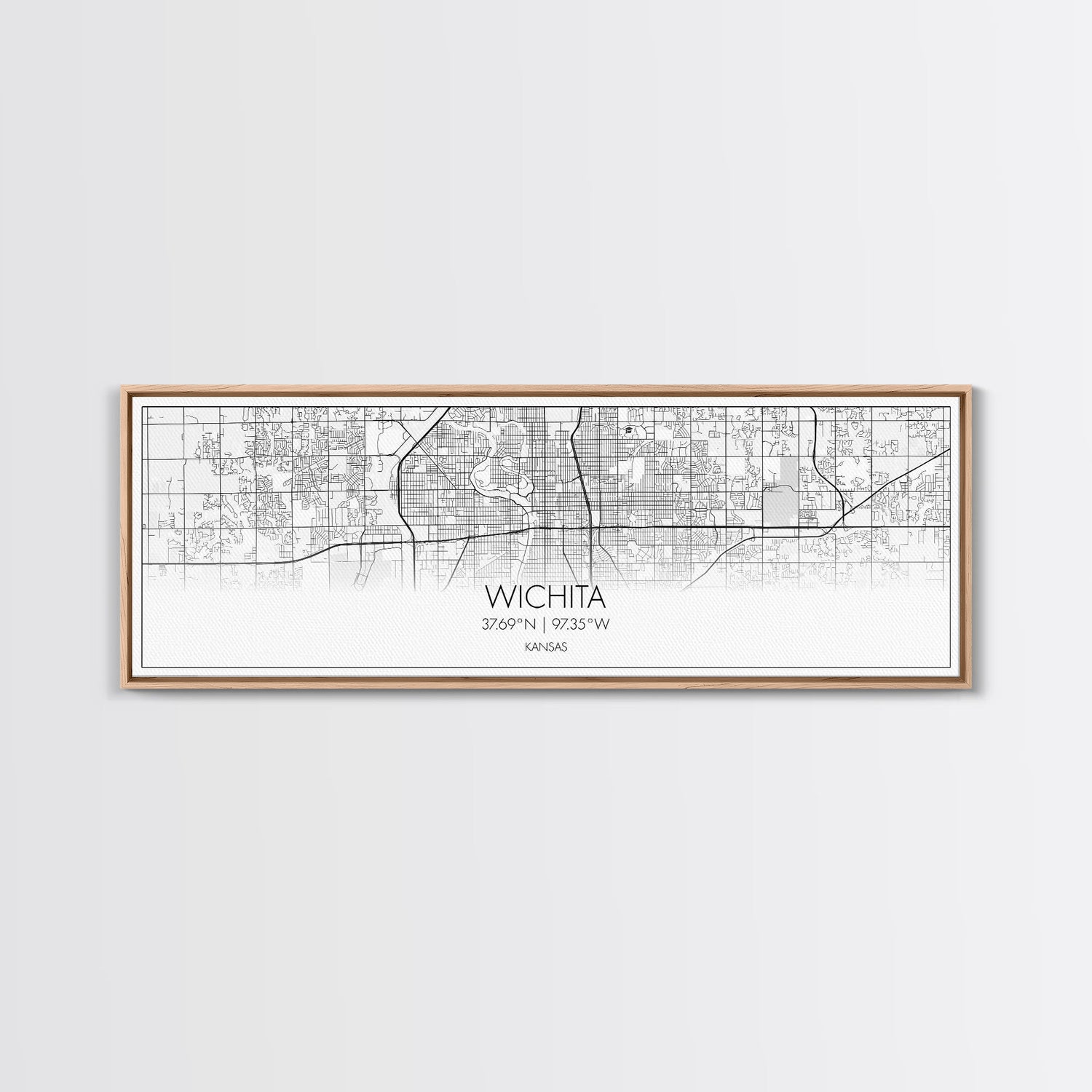 Panoramic Wichita City Map, Kansas Art, Map Print, Minimalist Wall Art, Canvas Art, Housewarming Gift, Street Map Art, Closing Gift