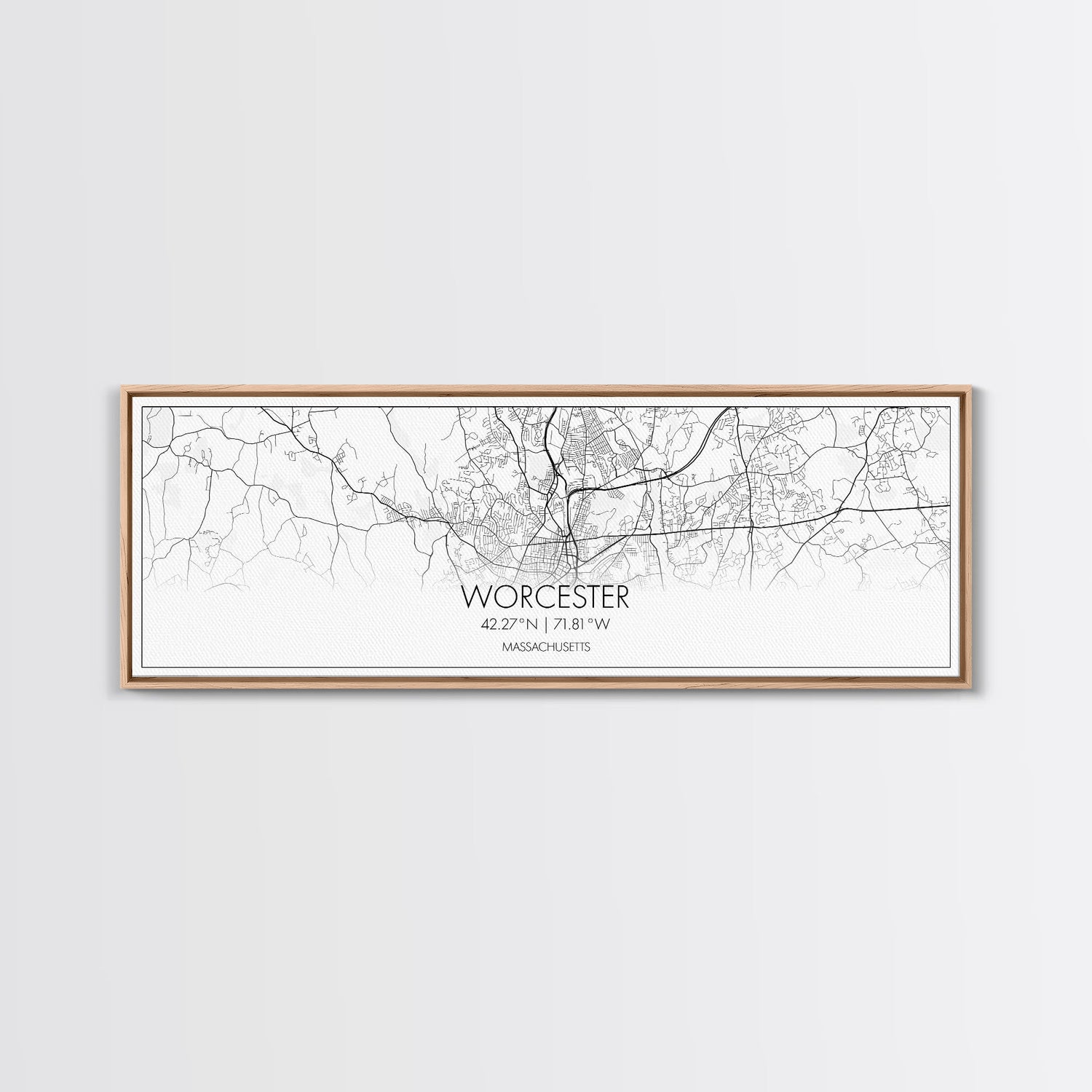 Panoramic Worcester City Map, Massachusetts Art, Map Print, Minimalist Wall Art, Canvas Art, Housewarming Gift, Street Map Art, Closing Gift