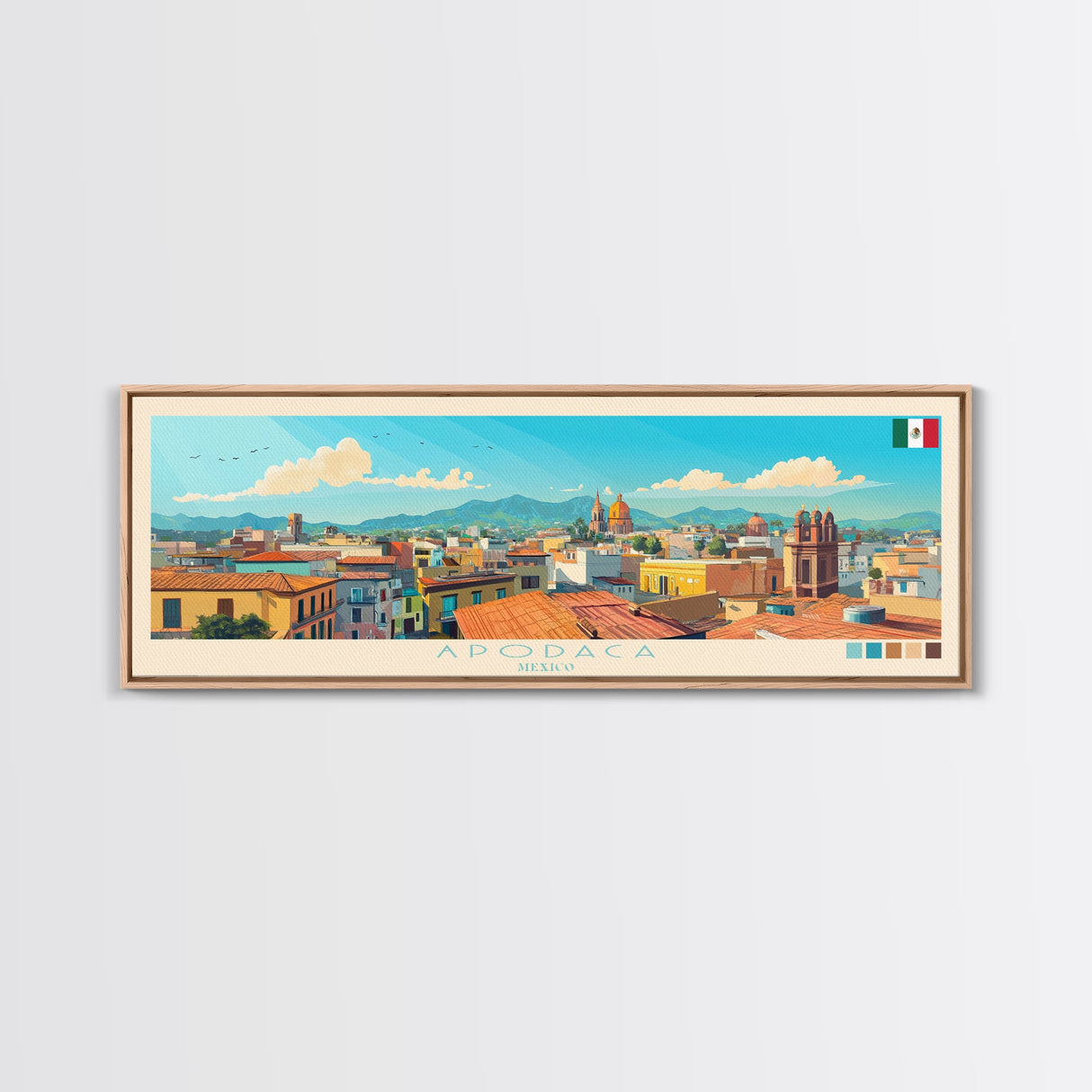Apodaca, Mexico Panoramic Travel Poster Canvas Print, Apodaca, Mexico Painting, Mexico Art, Apodaca Panoramic Travel Art, Travel Painting
