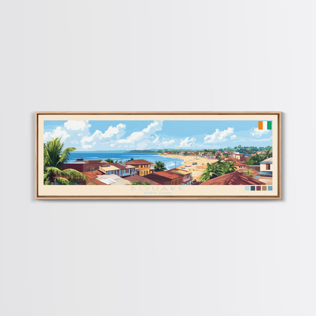 Bouake, Ivory Coast Panoramic Travel Poster Canvas Print, Bouake, Ivory Coast Painting, Ivory Coast Art, Bouake Panoramic Travel Art, Travel Painting