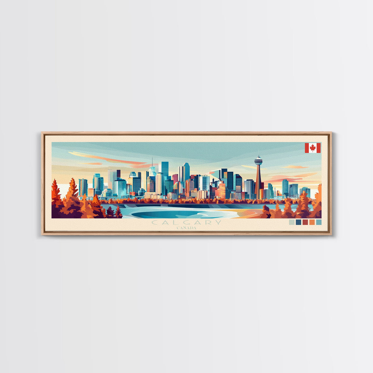 Calgary, Canada Panoramic Travel Poster Canvas Print, Calgary, Canada Painting, Canada Art, Calgary Travel Art, Living Room Painting