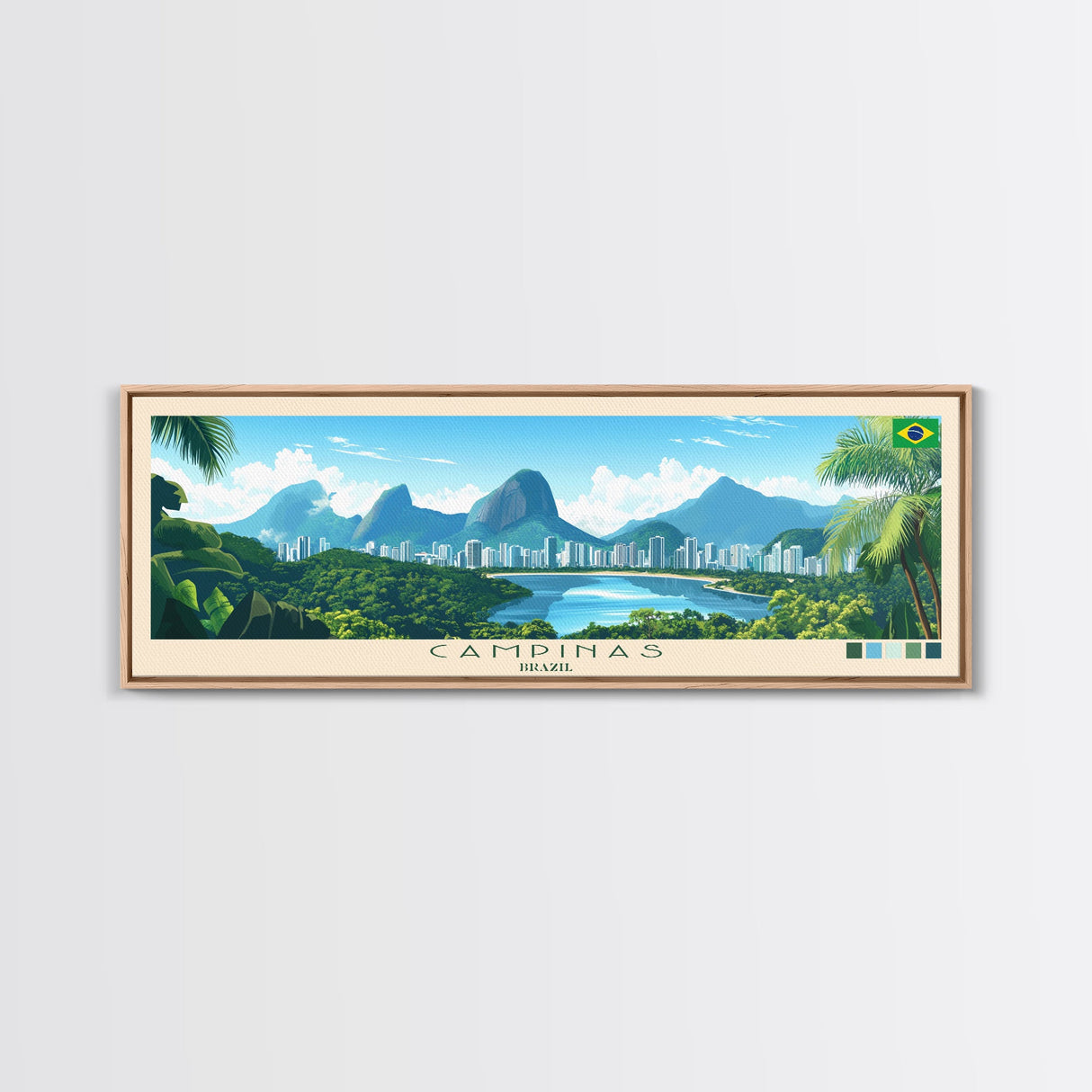 Campinas, Brazil Travel Poster Panoramic Canvas Print, Campinas, Brazil Painting, Brazil Art, Campinas Travel Art, Guest Room Painting
