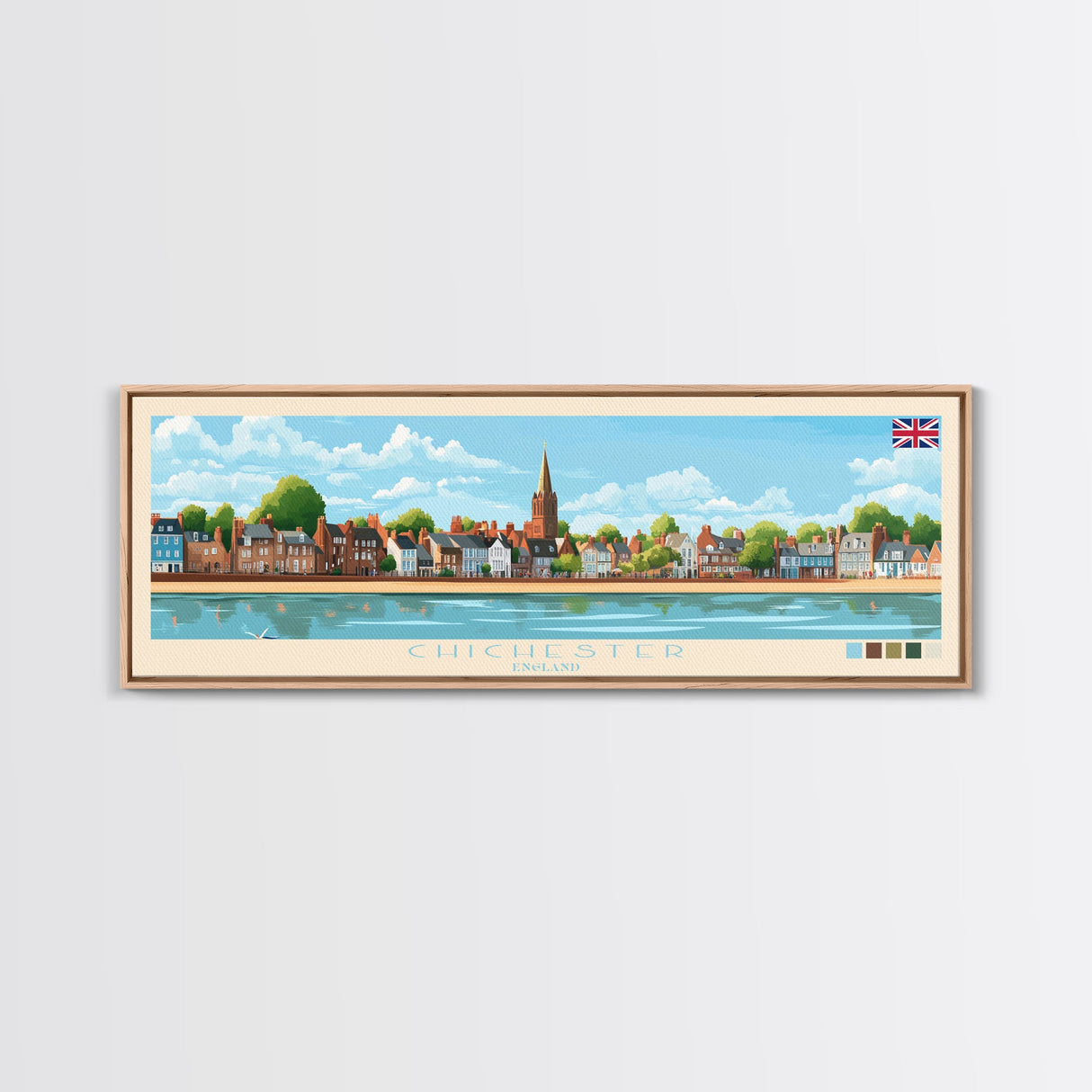 Chichester, England Panoramic Travel Poster Canvas Print, Chichester, England Painting, England Art, Chichester Panoramic Travel Art, Travel Painting