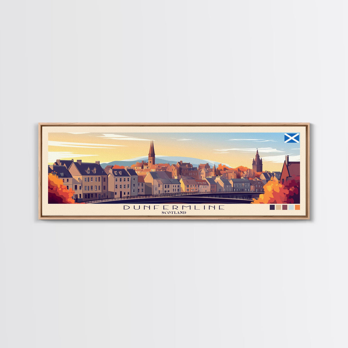 Dunfermline, Scotland Panoramic Travel Poster Canvas Print, Dunfermline, Scotland Painting, Scotland Art, Dunfermline Travel Art, Guest Room Painting