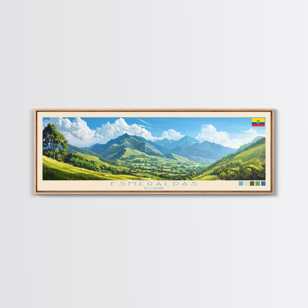 Esmeraldas, Ecuador Panoramic Travel Poster Canvas Print, Esmeraldas, Ecuador Painting, Ecuador Art, Esmeraldas Travel Art, Guest Room Painting