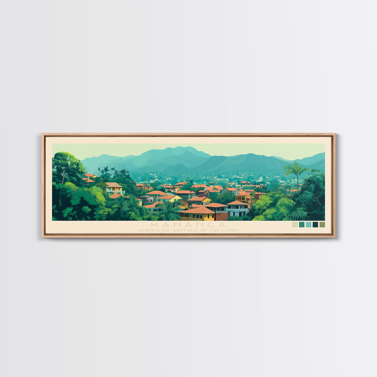 Kananga, Congo Travel Poster Panoramic Canvas Print, Kananga, Congo Painting, Congo Art, Kananga Travel Art, Guest Room Painting