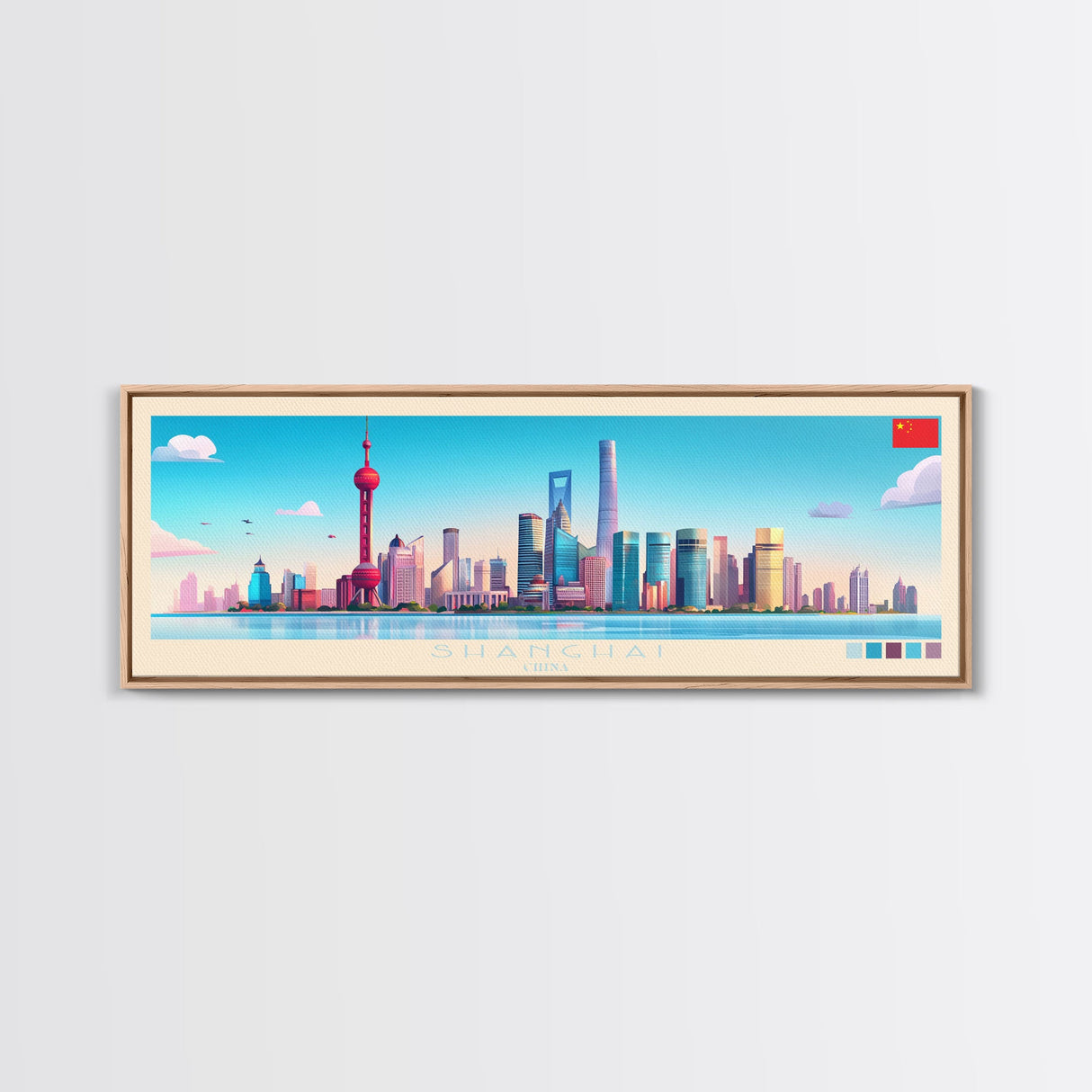 Shanghai, China Travel Poster Panoramic Canvas Print, Shanghai, China Painting, China Art, Shanghai Travel Art, Guest Room Painting