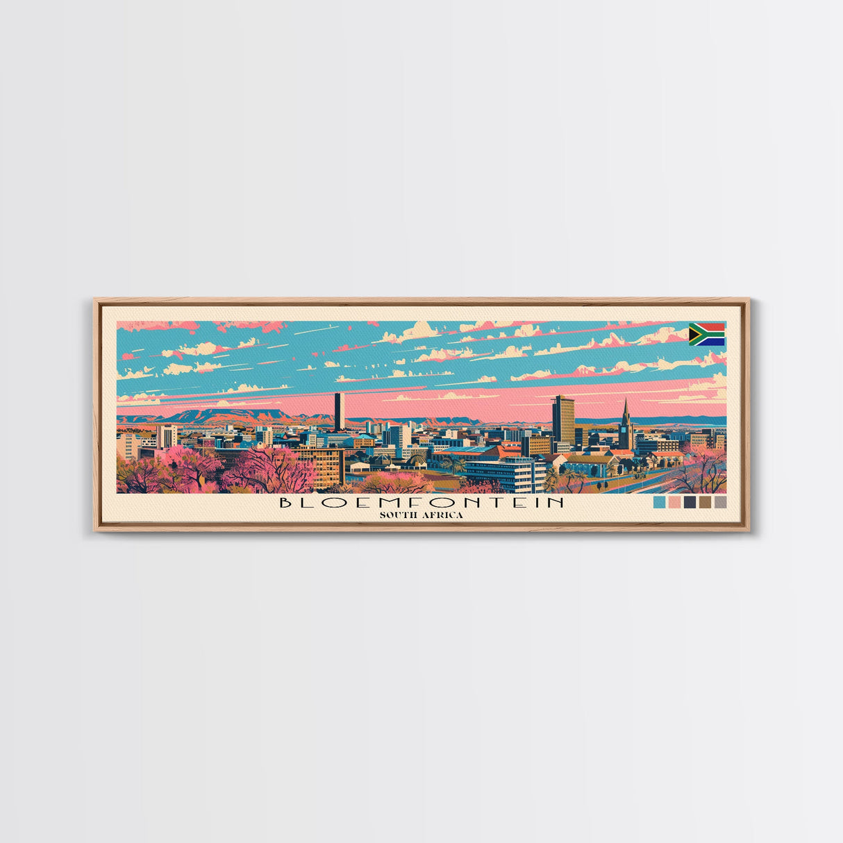 Bloemfontein, South Africa Panoramic Canvas Print, Bloemfontein, South Africa Painting, South Africa Art, Bloemfontein Travel Poster, Travel Art, Guest Room Painting