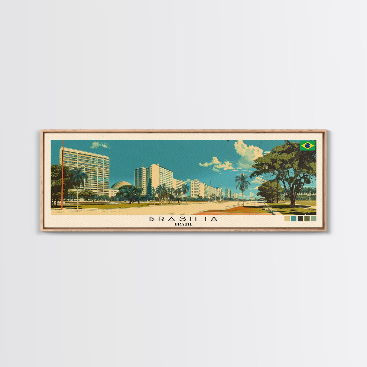Brasilia, Brazil Panoramic Canvas Print, Brasilia, Brazil Painting, Brazil Art, Brasilia Travel Poster, Travel Art, Housewarming Gift