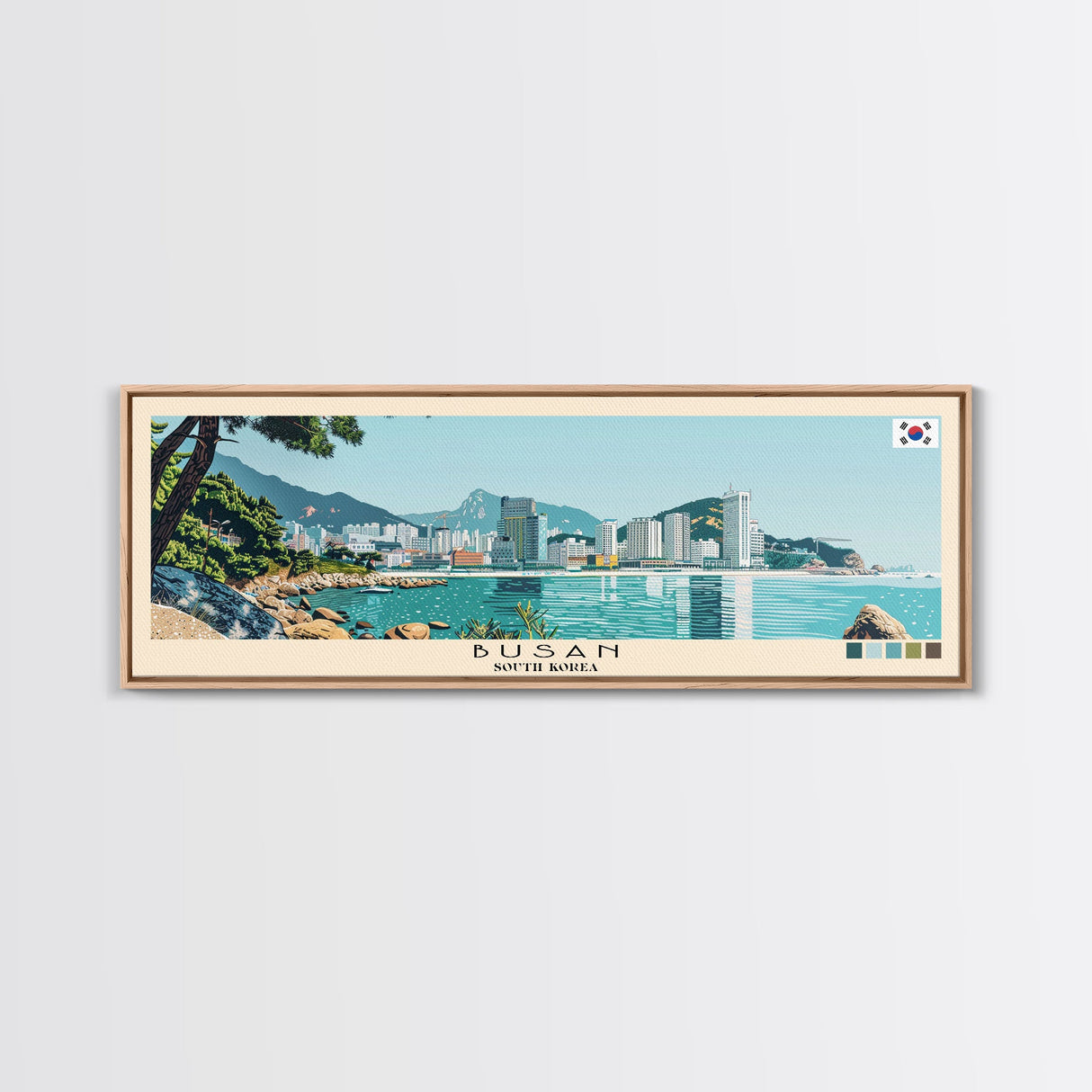 Busan, South Korea Panoramic Canvas Print, Busan, South Korea Painting, South Korea Art, Busan Travel Poster, Travel Art, Guest Room Painting