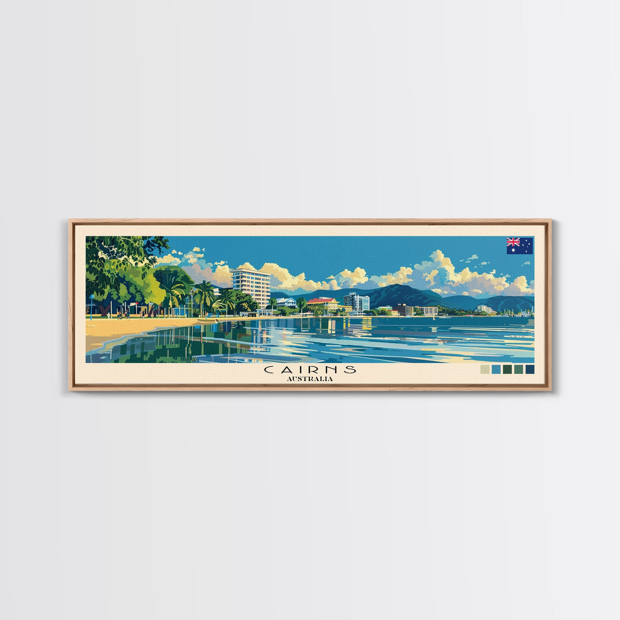 Cairns, Australia Panoramic Canvas Print, Cairns, Australia Painting, Australia Art, Cairns Travel Poster, Travel Art, Living Room Painting