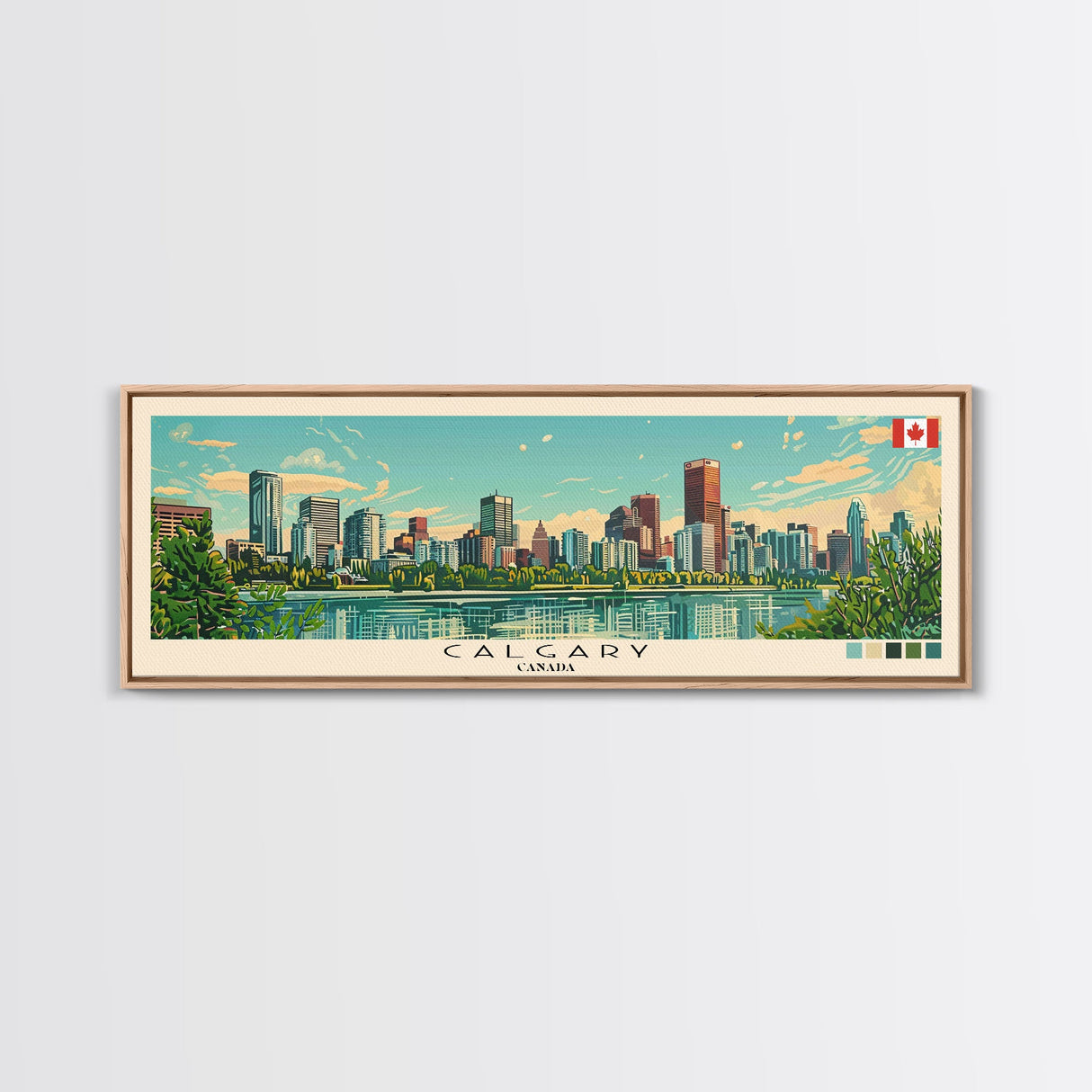 Calgary, Canada Panoramic Canvas Print, Calgary, Canada Painting, Canada Art, Calgary Travel Poster, Travel Art, Guest Room Painting