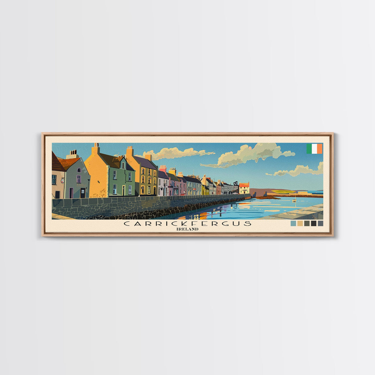 Carrickfergus, Ireland Panoramic Canvas Print, Carrickfergus, Ireland Painting, Ireland Art, Carrickfergus Travel Poster, Travel Art, Living Room Painting