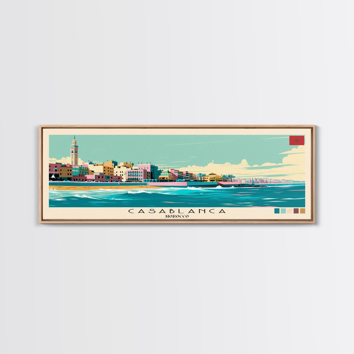 Casablanca, Morocco Panoramic Canvas Print, Casablanca, Morocco Painting, Morocco Art, Casablanca Travel Poster, Travel Art, Guest Room Painting