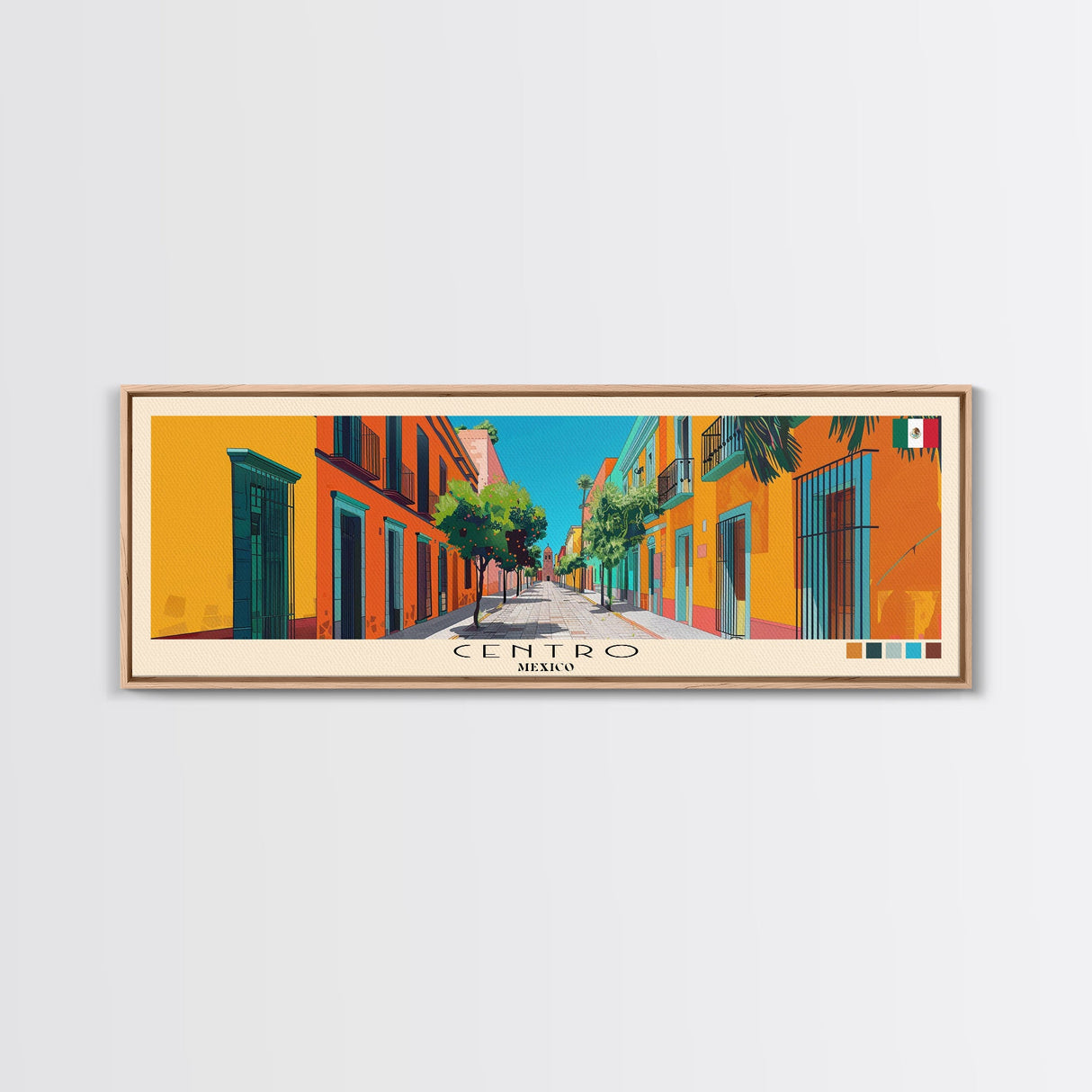 Centro, Mexico Panoramic Canvas Print, Centro, Mexico Painting, Mexico Art, Centro Travel Poster, Travel Art, Living Room Painting