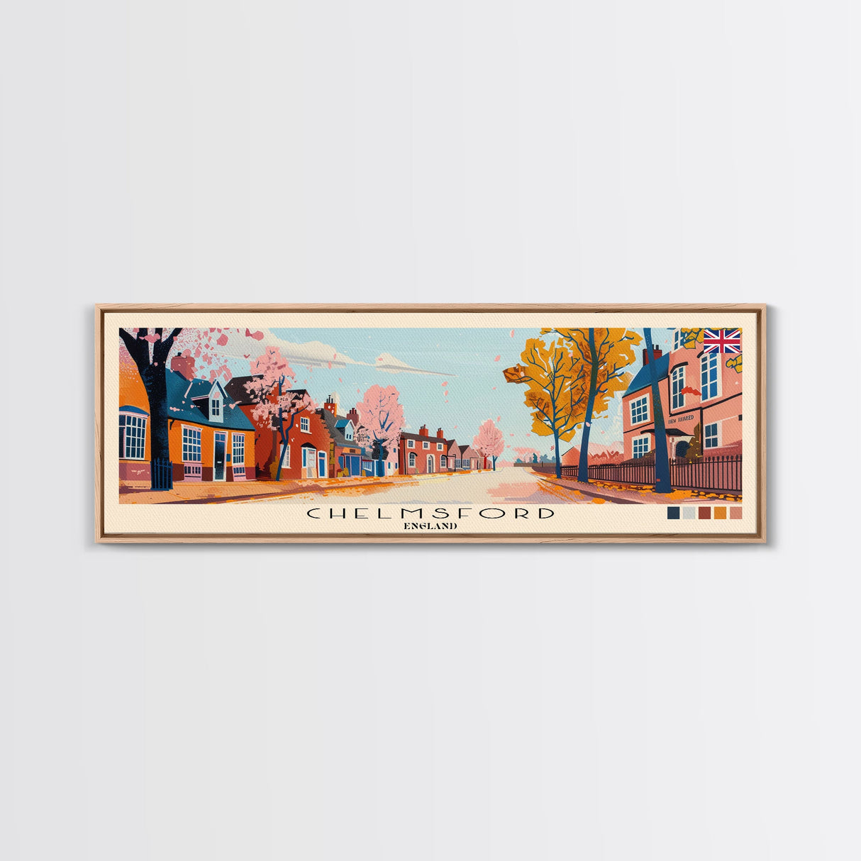 Chelmsford, England Panoramic Canvas Print, Chelmsford, England Painting, England Art, Chelmsford Travel Poster, Travel Art, Guest Room Painting