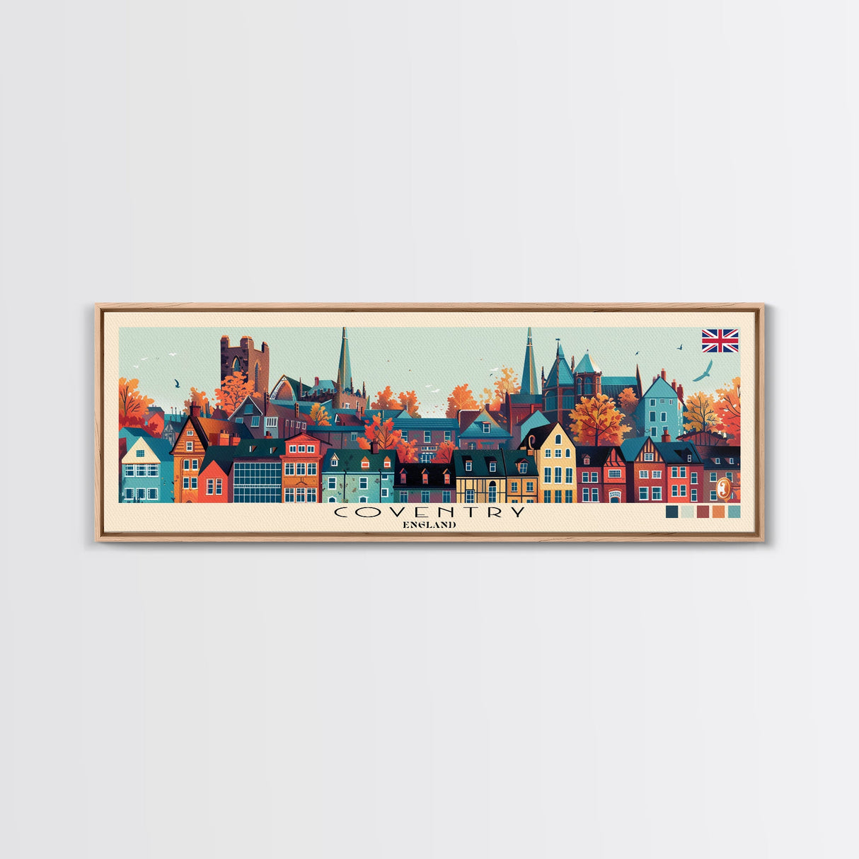 Coventry, England Panoramic Canvas Print, Coventry, England Painting, England Art, Coventry Travel Poster, Travel Art, Living Room Painting