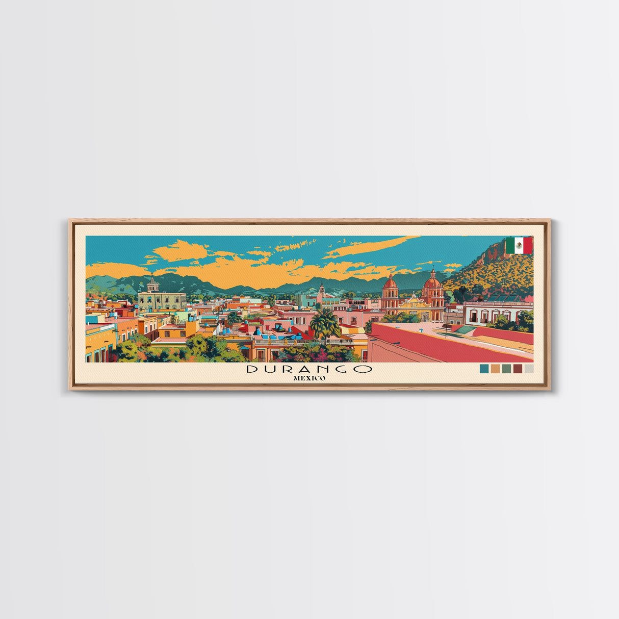 Durango, Mexico Panoramic Canvas Print, Durango, Mexico Painting, Mexico Art, Durango Travel Poster, Travel Art, Guest Room Painting
